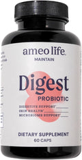 Ameo Life Probiotic for Digestive &amp Gut Health – Bacillus Subtilis &amp Bacillus Coagulans with Aloe Vera Turmeric Psyllium Slippery Elm &amp Inulin Prebiotic – 60 Capsules