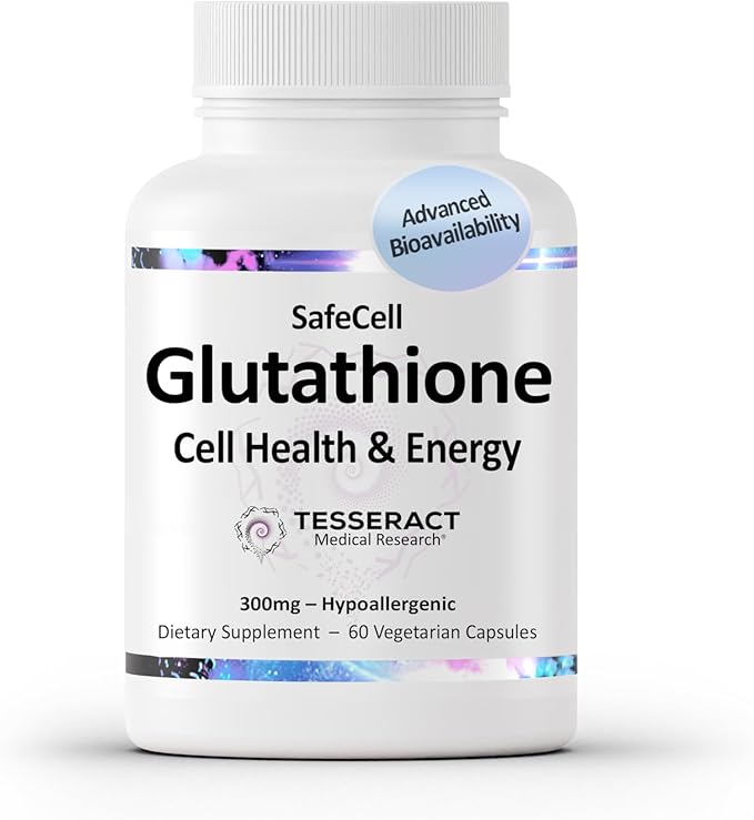 Tesseract SafeCell S-Acetyl Glutathione Supplement 300mg Healthy Aging Cellular Support Powerful Antioxidant Hypoallergenic Vegan Patented Delivery Bioavailability 60 Vegetarian Capsules