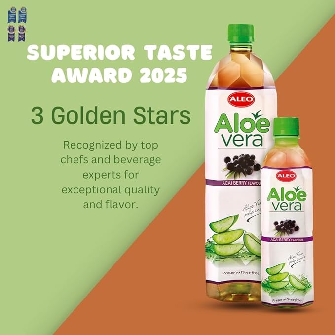 ALEO 1.5L x 12 Premium Acai berry Aloe Vera Drink - Natural No Preservatives No Artificial Colors Superior Taste Award 2025