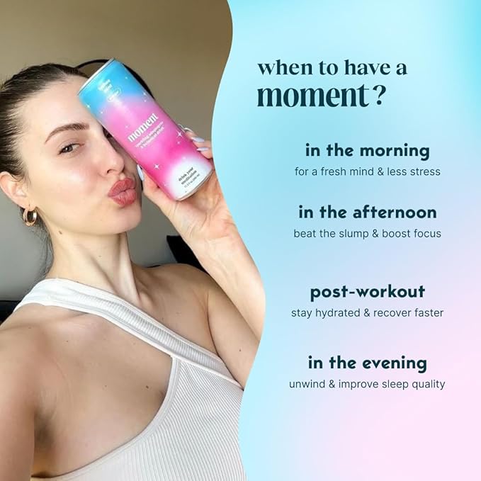 Moment Mocktails Non Alcoholic Drinks (Shark Tank) | SPARKLING Lychee Mojito Adaptogen Drink | L-Theanine &amp Ashwagandha for Calm &amp Clarity | 0 Added Sugar 0 Caffeine | 12-pack