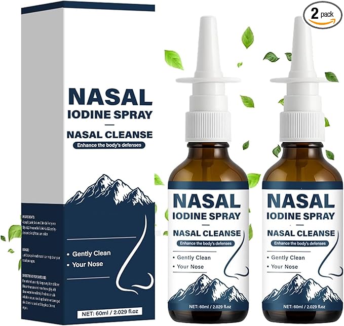 2PCS Iodine Nasal Spray - Cleanses &amp Refreshes Your Nasal Passages -100% Natural Mineral Formula with Iodine &amp Fulvic Acid - Fine Mist Mist Non-Medicated Nasal Iodine Spray for Daily Hygiene &
