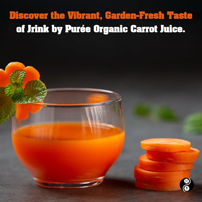 JRINK by Purée Organic Carrot Juice Cold Pressed Ginger Blend Healthy Cleanse Vegan Cold Press Beverage Non-GMO Organic Fruit and Vegetable Drink No Added Sugar 16 fl oz Bottles Pack of 12
