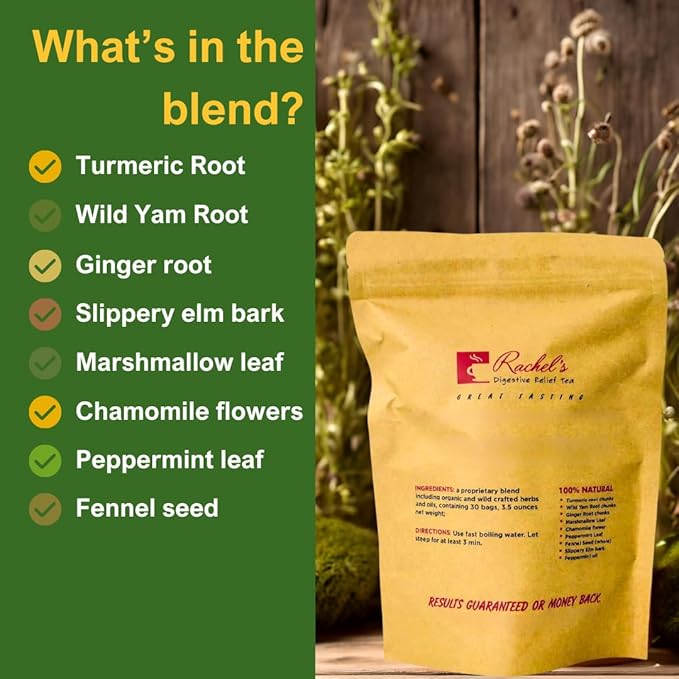 (60 Bags/120 Cups) Rachel’s Tea: Turmeric Wild Yam Ginger Marshmallow Chamomile Peppermint Fennel Slippery Elm
