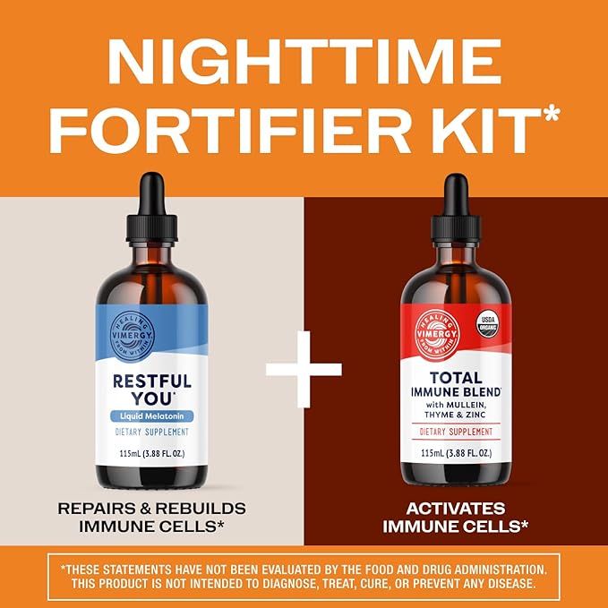 Vimergy Nighttime Fortifier Kit* - 2500 mcg Zinc 5000 mcg Melatonin 130mg Mullein Extract 70 mg Thyme Extract. Repairs rebuilds &amp renews Immune Cells During Sleep. Vegan Gluten-Free Kosher