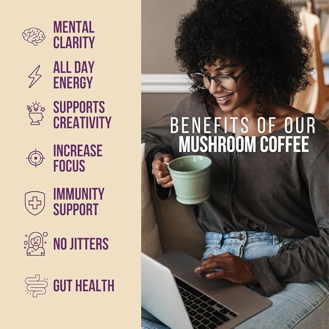 Grateful Earth Mushroom Coffee Coconut Instant Coffee with Lion’s Mane Mushrooms Chaga Turmeric L-Theanine Cinnamon Super Brain Blend For Energy &amp Immune Support Dairy &amp Gluten Free 20