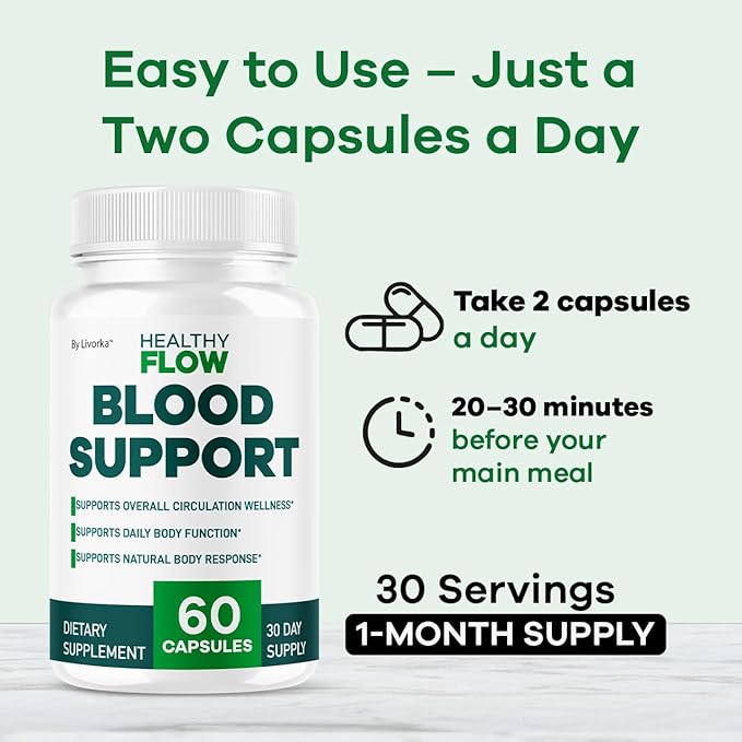 Healthy Flow Blood Support - HealthyFlow Support Supplement Capsules Daily Premium Advanced Formula Pills - Maximum Strength Vitamins for Overall Health &amp Wellness 60 Capsules for 1 Month