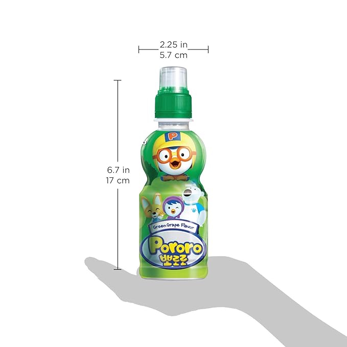 Paldo Fun &amp Yum Pororo Kids Green Grape Flavor Drink Pack of 8 Fruit Juice Drinks with Comfortable Push-Pull Sports Cap Perfect Drink for Children 7.95 fl oz. x 8