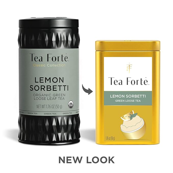 Tea Forte Lemon Sorbetti Premium Loose Leaf Caffeinated Green Tea Blend Canister Makes 35-50 Cups
