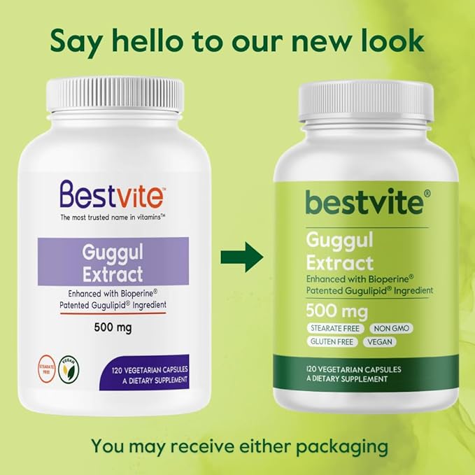 Guggul Extract 500mg (120 Vegetarian Capsules) - Backed by Clinical Research Patented and Standardized Enhanced by Bioperine - No Fillers - No Stearates - Vegan - Non GMO - Gluten Free