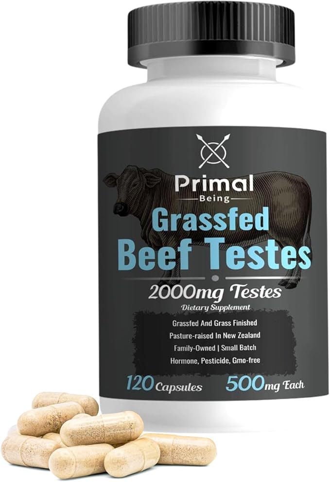 Primal Being Grassfed Beef Testes Capsules – Nutrient-Dense Beef Organ Supplement for Men New Zealand Sourced 120 Capsules