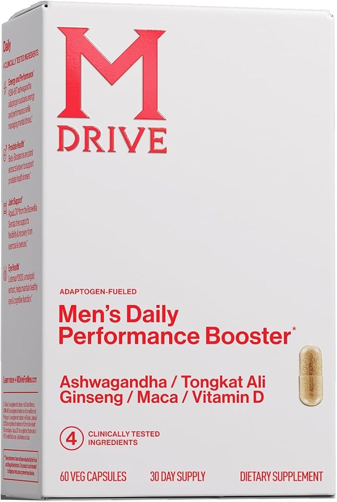 Mdrive Men's Daily Performance Complex Support Supplement for Men - Ashwaghanda Tongkat Ali Ginseng Maca &amp Vitamin D 60 Capsules 30 Day Supply