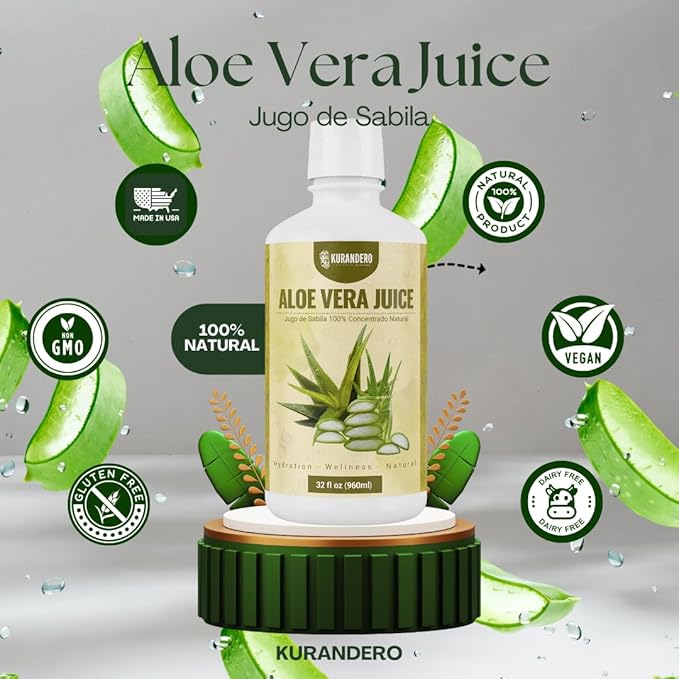 Kurandero - Aloe Vera Juice - 32 fl oz (946ml) - Unflavored and Gluten Free Drink Aloe Vera Leaf Juice and Inner Leaf Gel