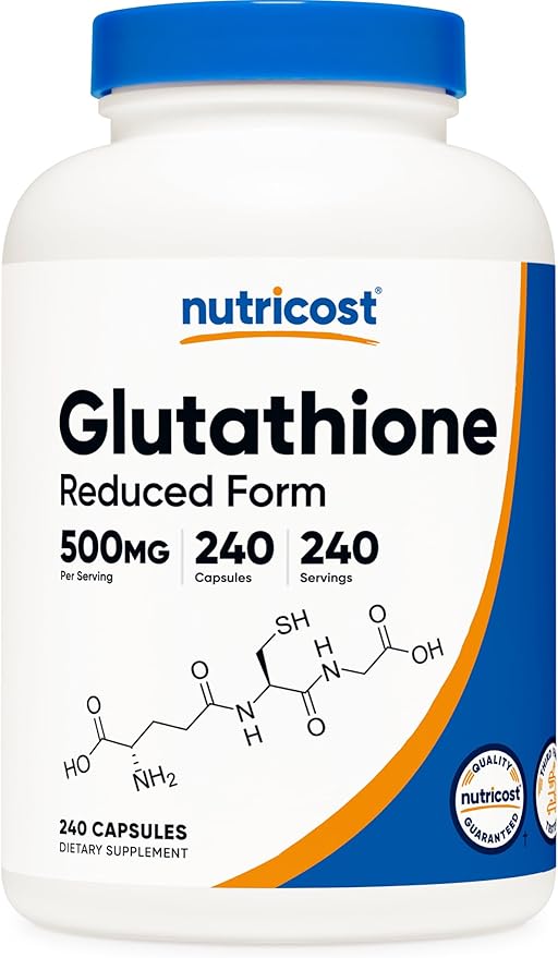 Nutricost Glutathione Capsules 500mg 240 Capsules - Gluten Free GMO Free