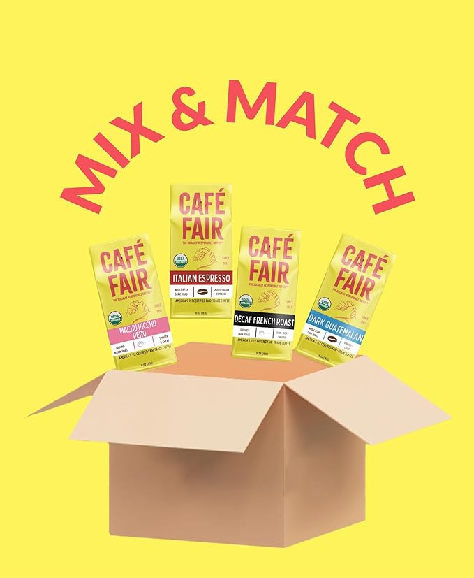 Café Fair Chemical Free DECAF Original | Organic Fair Trade Certified Coffee | Whole Bean | Medium Roast | 10 oz | PACK OF 6