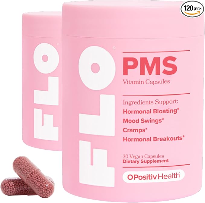 O Positiv FLO PMS Vitamins for Women 30 Servings (Pack of 2) - Proactive PMS Relief - Targets Hormonal Breakouts Bloating Cramps &amp Mood Swings with Chasteberry Vitamin B6 &amp Lemon Balm