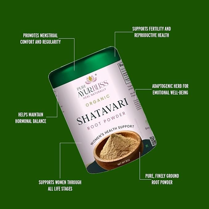 100% Organic Shatavari Root Powder Hormonal Balance Menstrual Wellness Fertility Support and Daily Vitality for Women Traditional Ayurvedic Shatavari Powder - 8oz Tin Box