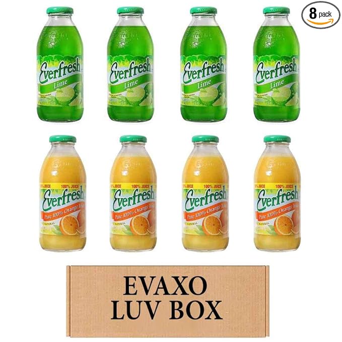 Evaxo LUV BOX - Variety Everfresh Juice 16 oz. Pack of 8 100% Orange &amp Lime Juice