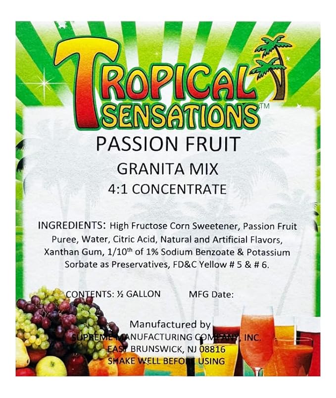 Tropical Sensations Passion Fruit Granita Slushie Mix – 6 Bottles 64 oz Each – Non-Alcoholic Frozen Drink Mix for Slush Machines – Bulk Case
