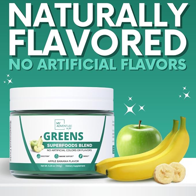 Green Superfood Powder for Digestion &amp Gut Health - Keto Friendly Superfood Greens Blend Powder for Immune Support - Powdered Greens Supplement for Immune Boost - Apple Banana Flavor