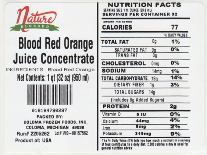 Nature Blessed 100% Pure Blood Red Orange Fruit Juice Concentrate - 4 Quarts (4/32 fl oz bottles) Great for Home Vintners Brewers Cider Spirits or Smoothies