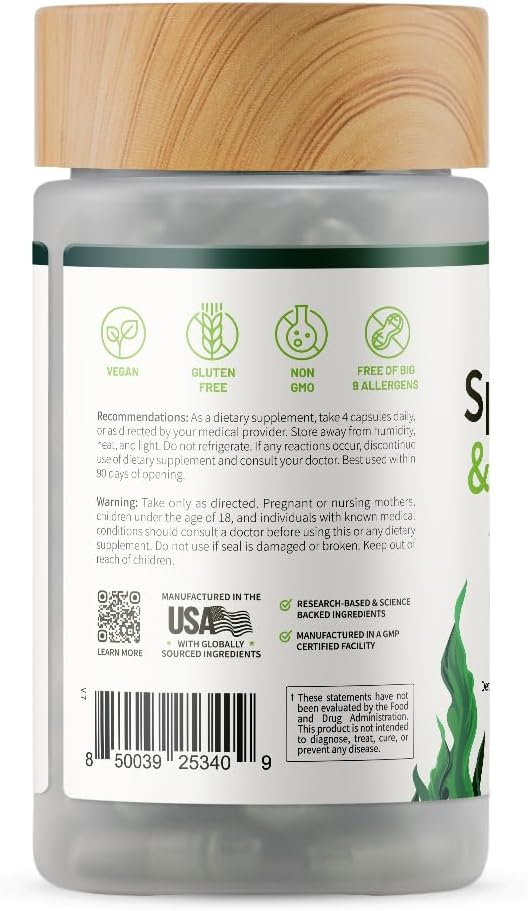 Snap Supplements Organic Spirulina and Chlorella - Protein Rich Blue Green Algae Superfood Supplement for Energy and Immune Support 120 Vegetarian Capsules (30 Servings 1 Month Supply)