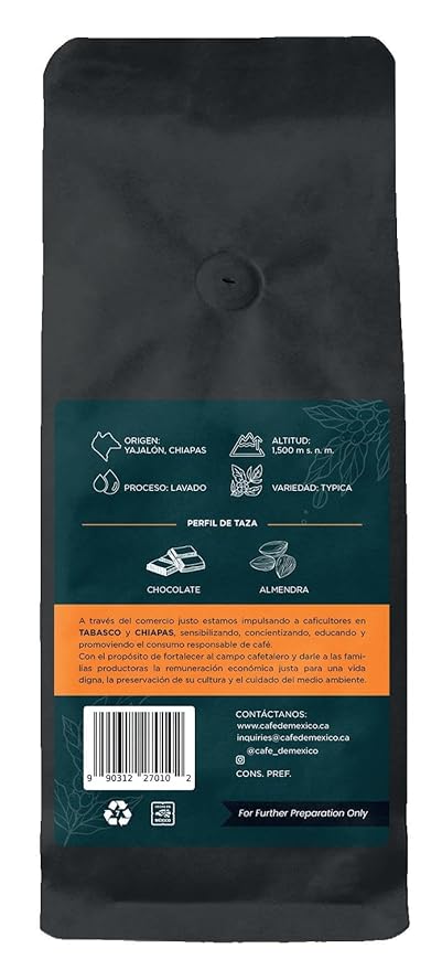 Cafe De Mexico Tacana Gourmet Mexican Coffee. Premium Imported High Altitude Whole Beans. 100% Organic Arabica Medium Roast.