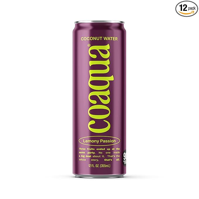 Coaqua Lemony Passion Coconut Water (12 Pack) Naturally Sweet Electrolyte Drink with Passion Fruit &amp Lemon Juice – Supports Immunity Digestion &amp Hydration – Zero Fat Gluten-Free – 12 fl oz