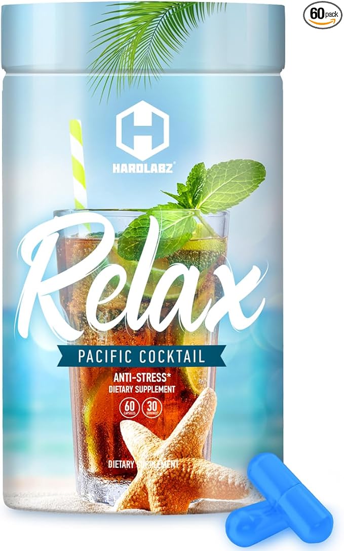 HARDLABZ Relax - All-Natural Stress Relief Sleep Support Mood Enhancement Herbal Supplement with Ivan Tea Valerian Ginseng Lavender Lemon Balm Motherwort 60 Capsules
