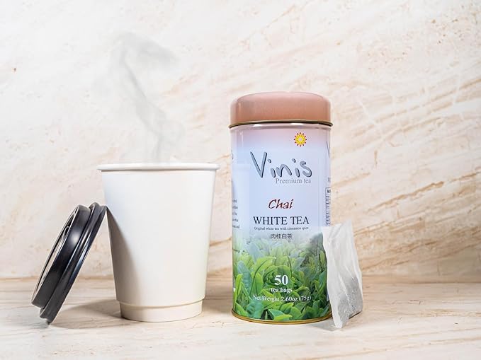 Vinis Premium Chai White Tea Tea Box of 6 Tins (50 tea bags per Tin) (Chai White Tea)
