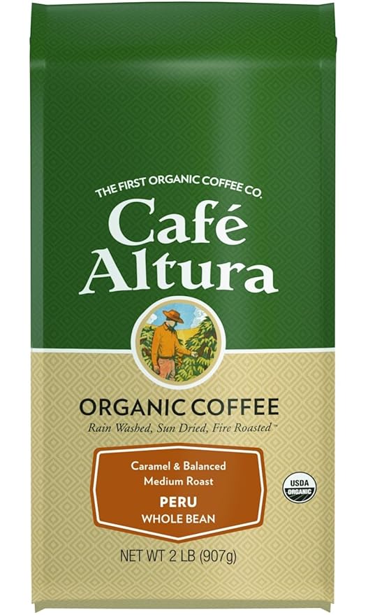 Cafe Altura Whole Bean Organic Coffee Peruvian 2 lb Bag