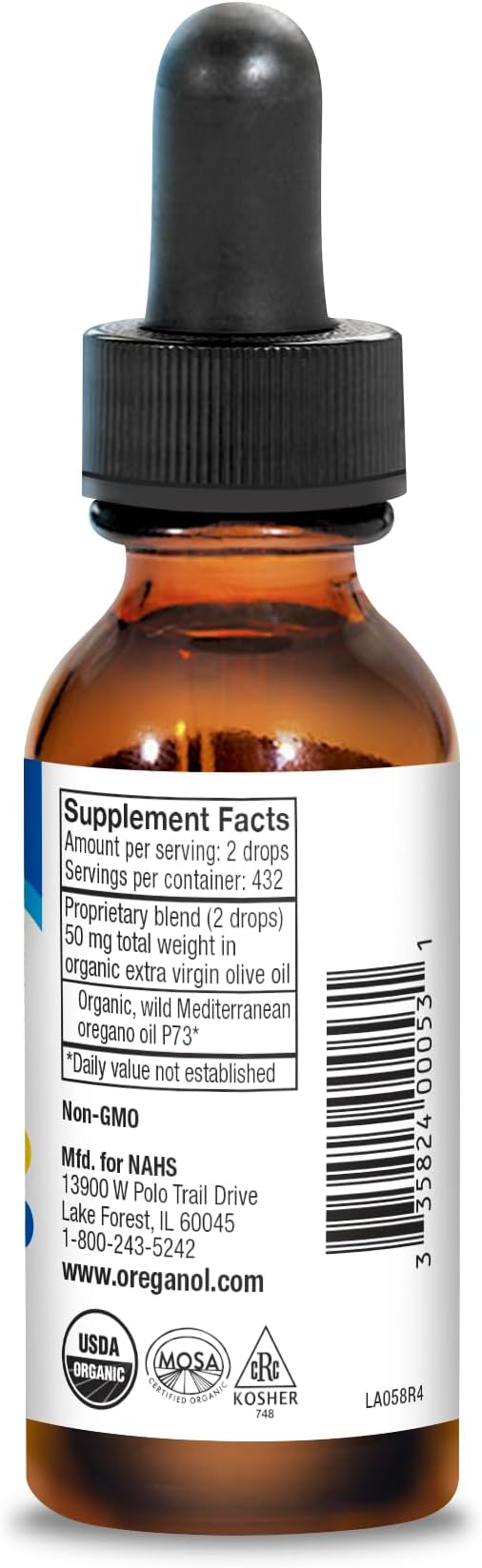 NORTH AMERICAN HERB &amp SPICE Oreganol - 1 fl. oz. - Unprocessed Wild Organic Oregano Oil - Mediterranean Source P73 - Non-GMO - 432 Servings