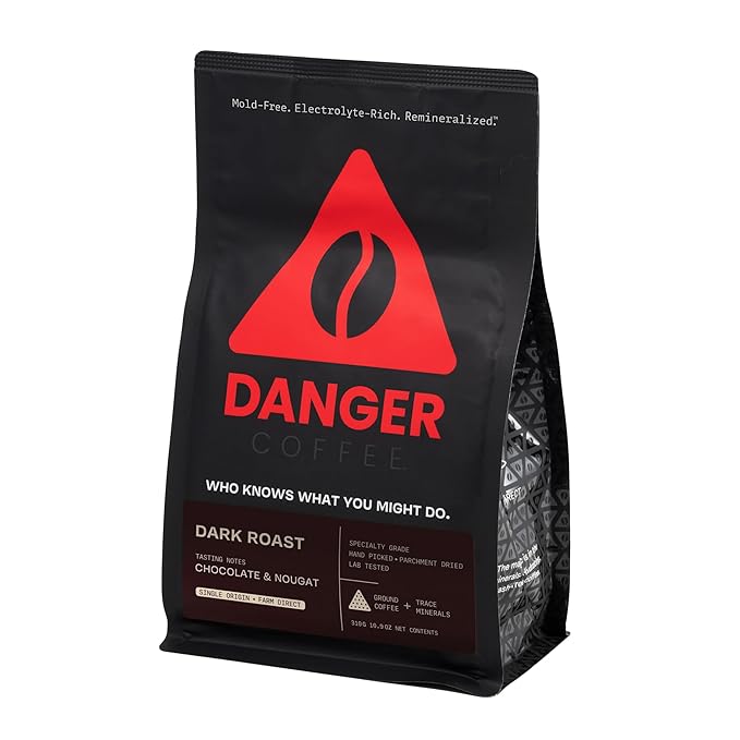 Danger Coffee by Dave Asprey Remineralized Mold Free &amp Lab Tested Ground Healthy Coffee Dark Roast 10.9 Ounce