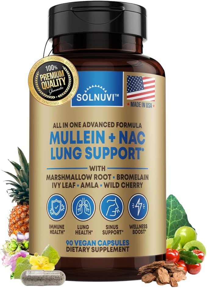 Mullein Leaf Extract &amp NAC Lung Detox Cleanse- N-Acetyl Cysteine Marshmallow Root Bromelain - Lung Health Sinus Mucus Removal Support Supplement for Smokers - 90 Capsules Non-GMO Gluten-Free