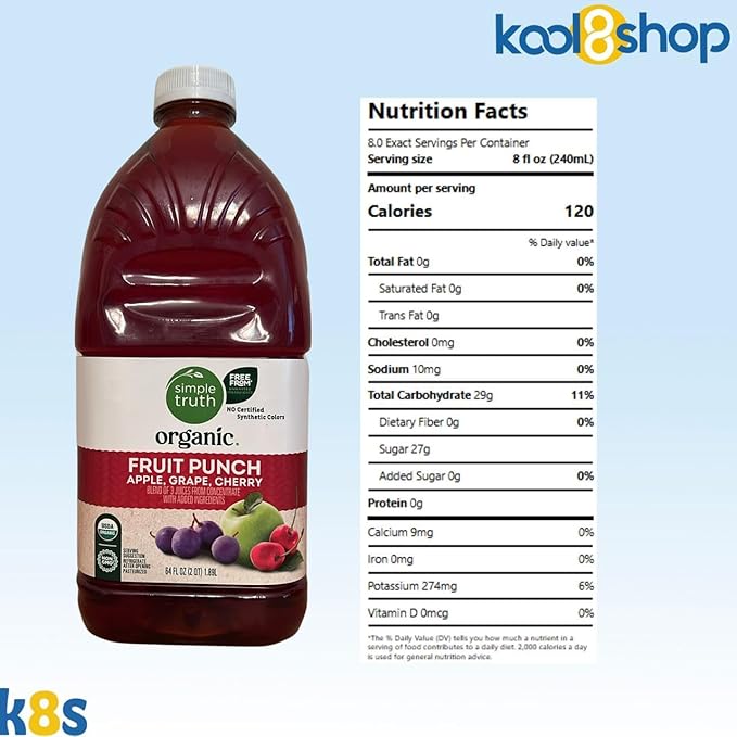 Simple Truth Organic Fruit Juice 64 fl oz Plastic Bottles 4 Pack + 15 Sugarcane Disposable Straws by KOOL8SHOP Infinite Deals (4 Pack Fruit Punch)