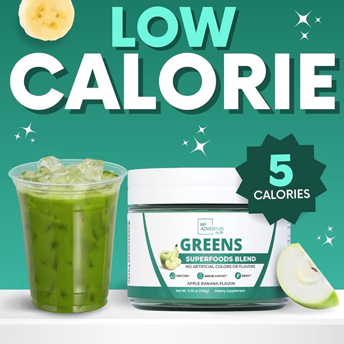 Green Superfood Powder for Digestion &amp Gut Health - Keto Friendly Superfood Greens Blend Powder for Immune Support - Powdered Greens Supplement for Immune Boost - Apple Banana Flavor
