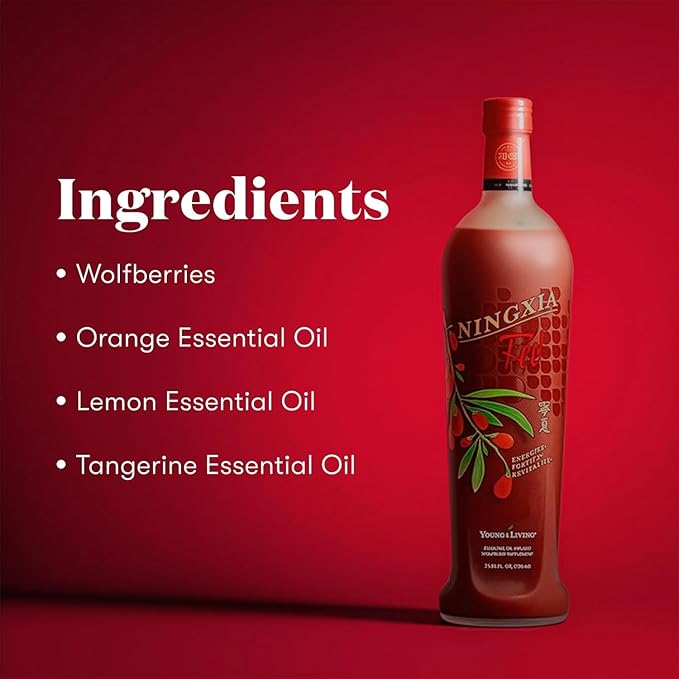 Young Living NingXia Red Antioxidant Drink | 25.35 fl oz | Superfruit with Wolfberry Blueberry Pomegranate Orange Lemon &amp Yuzu Essential Oils | 4 Pack