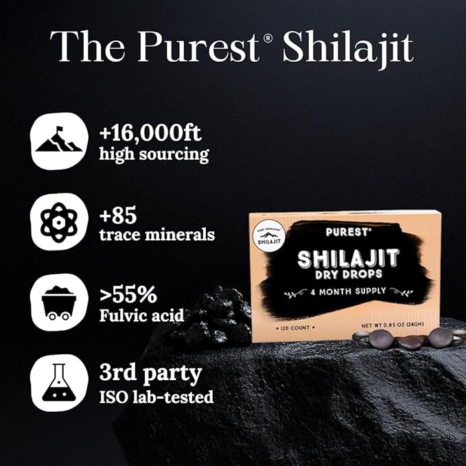Pure Himalayan Shilajit Dry Drops 100% Pure Natural Shilajit Grade A Max Potency 85+ Clean Trace Minerals &amp Fulvic Acid for Energy Metabolism &amp Immune Support Supplement for Men &amp Wome