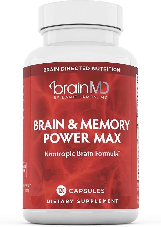 BRAINMD Dr Amen Brain &amp Memory Power MAX - 120 Capsules - Nootropic Supplement with Ginkgo Biloba Extract &amp Huperzine A - 30 Servings