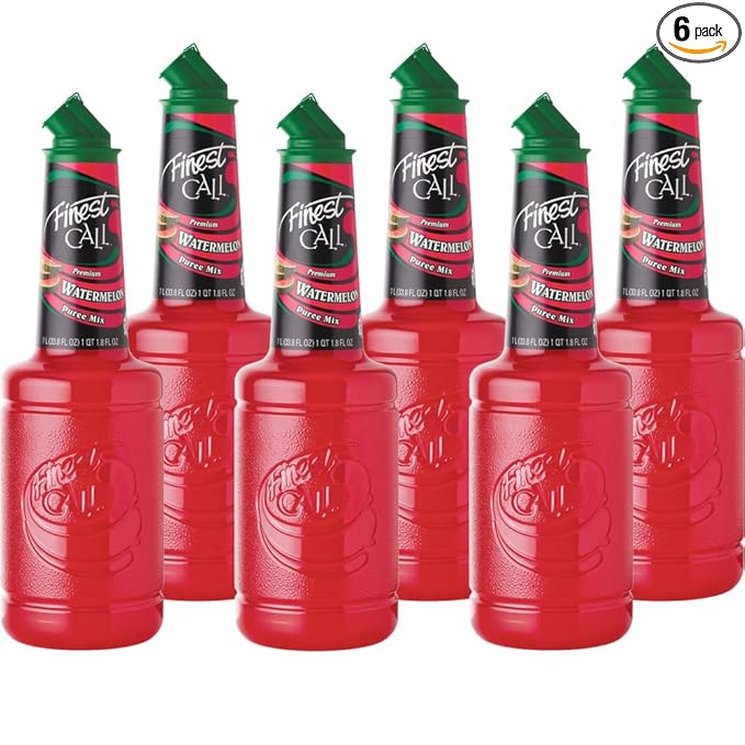 Finest Call Premium Watermelon Fruit Puree Drink Mix 1 Liter Bottle (33.8 Fl Oz) Pack of 6