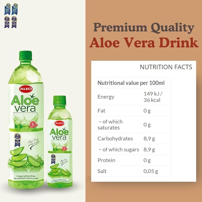 ALEO 0.5L x 24 Premium Aloe Vera Drink - Natural No Preservatives No Artificial Colors Superior Taste Award 2025