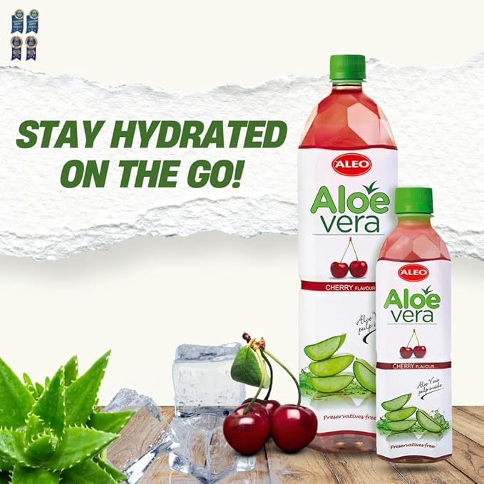 ALEO 1.5L Premium Cherry Aloe Vera Drink - Natural No Preservatives No Artificial Colors Superior Taste Award 2025