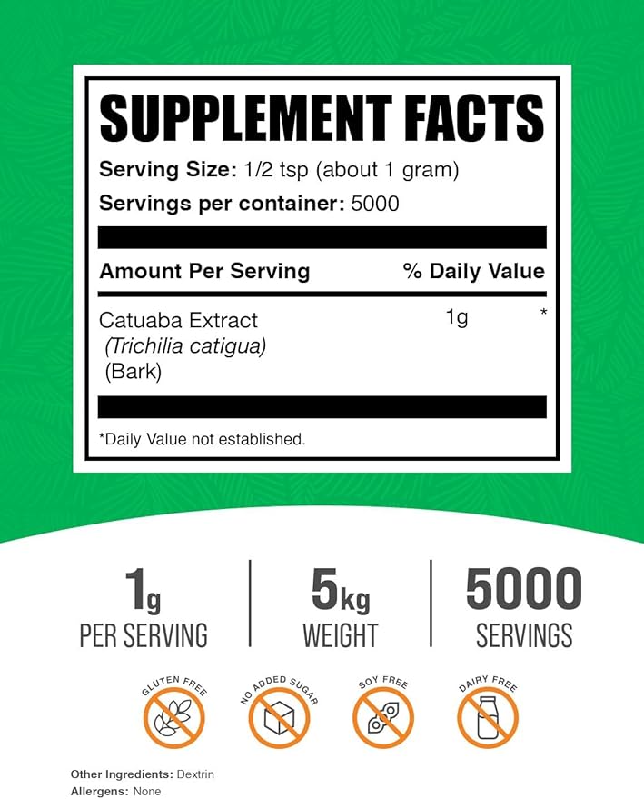 BulkSupplements.com Catuaba Bark Extract Powder - Catuaba Bark Powder Herbal Supplement - Vegan &amp Gluten Free 1g per Serving 1kg (2.2 lbs) (Pack of 5)
