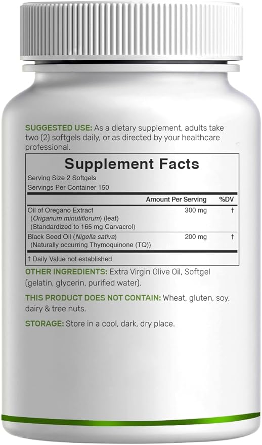DEAL SUPPLEMENT Oil of Oregano Softgels with Black Seed Oil 300 Count – 30:1 Extract Active Carvacrol &amp Thymoquinone – Antioxidant Immune Health Support – Plant Based Non-GMO