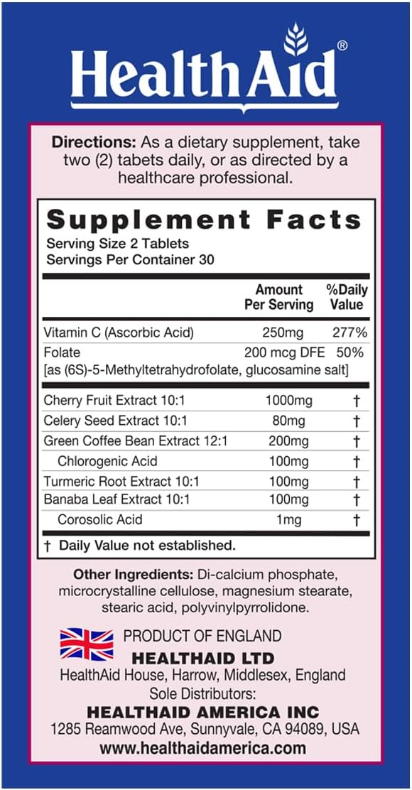 HealthAid Uriprinol® 60 Tablets – Twice‑Daily Antioxidant Uric Acid Cleanse with Montmorency Cherry Celery Seed Turmeric &amp Banaba Leaf – Vegan Non‑GMO