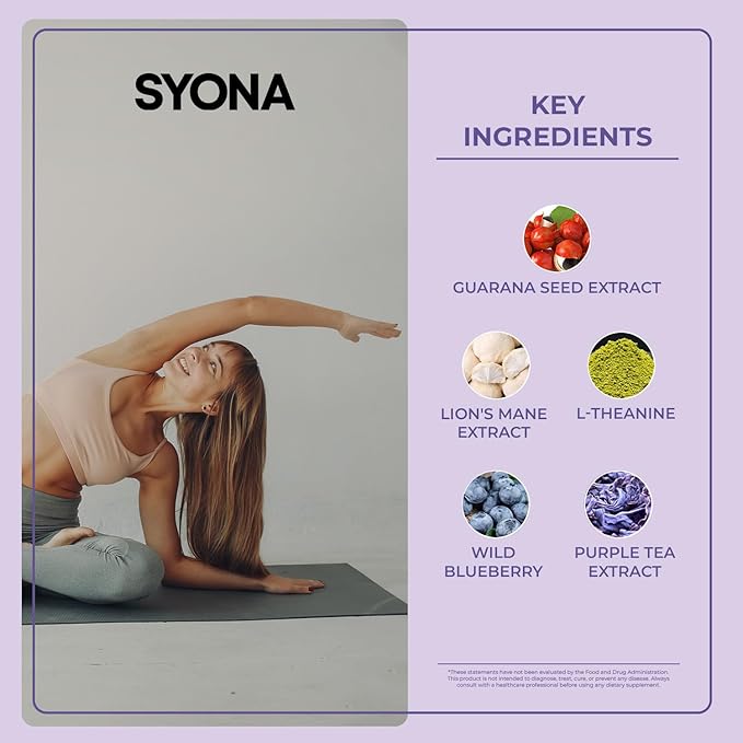 SYONA - DRYVE - Berry-Lime Nootropic Drink Mix - Focus and Energy with Lion's Mane Guarana Seed L-Theanine and Prebiotic Blend - 30 Stick Packs