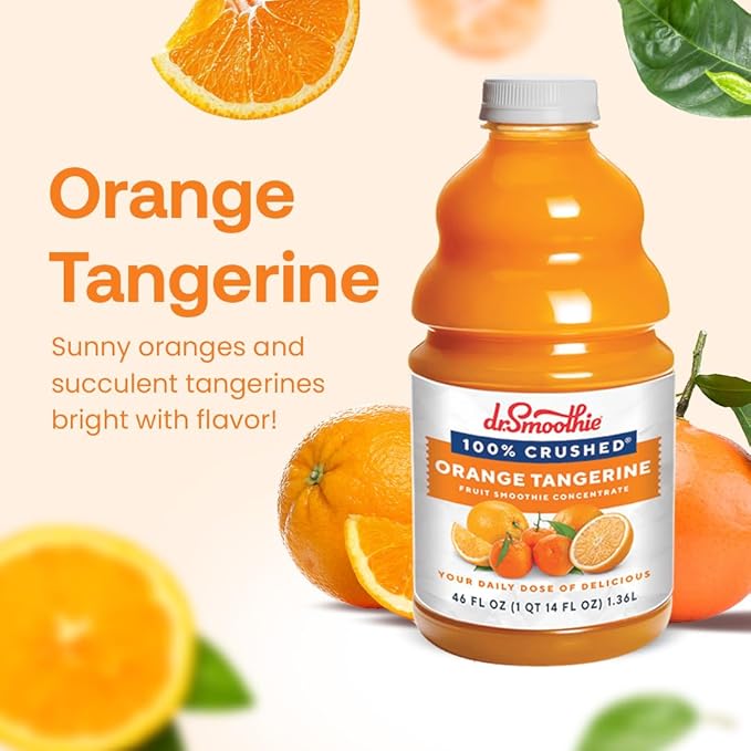 Dr. Smoothie 100% Crushed Orange Tangerine – No Added Sugar Made with Real Fruits/Fruit Juice – Vegan No Artificial Colors or Flavors – Sunny Blend of Sweet Oranges &amp Tangerines – 46 oz Bottle