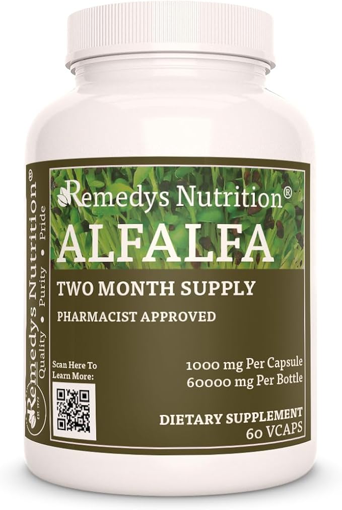 Remedy’s Nutrition Alfalfa - 1000 mg 60 Vegan Capsules Herbal Dietary Supplement - Two Month Supply