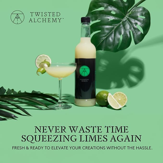 Twisted Alchemy Cold Pressed Fresh Juice For Craft Cocktails - Fresh All Natural Hand Squeezed Lime Juice Cocktail Mixer - (25 Oz Bottle Pack Of 3) - Preservative Free Non-GMO 100% Pure -