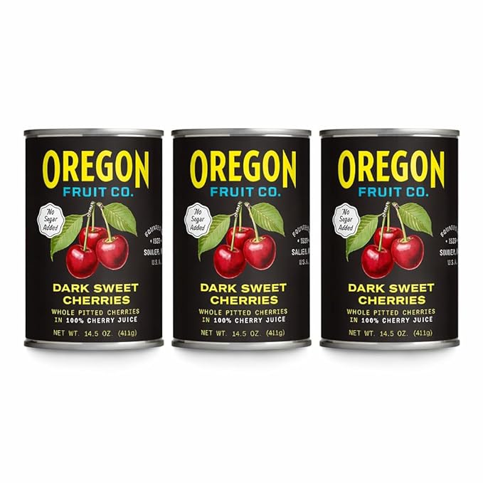 Oregon Dark Sweet Cherries in 100% Cherry Juice Whole Pitted Fruit No Added Sugar – Value Pack of 3 (3 x 14.5 oz)