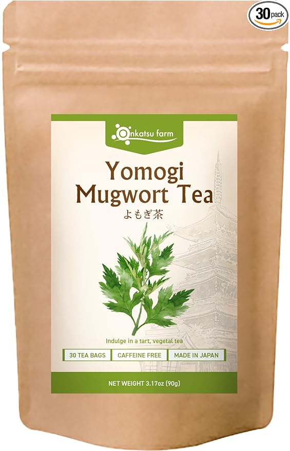 Onkatsu Farm Japanese Mugwort Premium Tea Bags Tart Herbaceous Flavor Hot or Iced Caffeine Free 30 Total Tea Bags